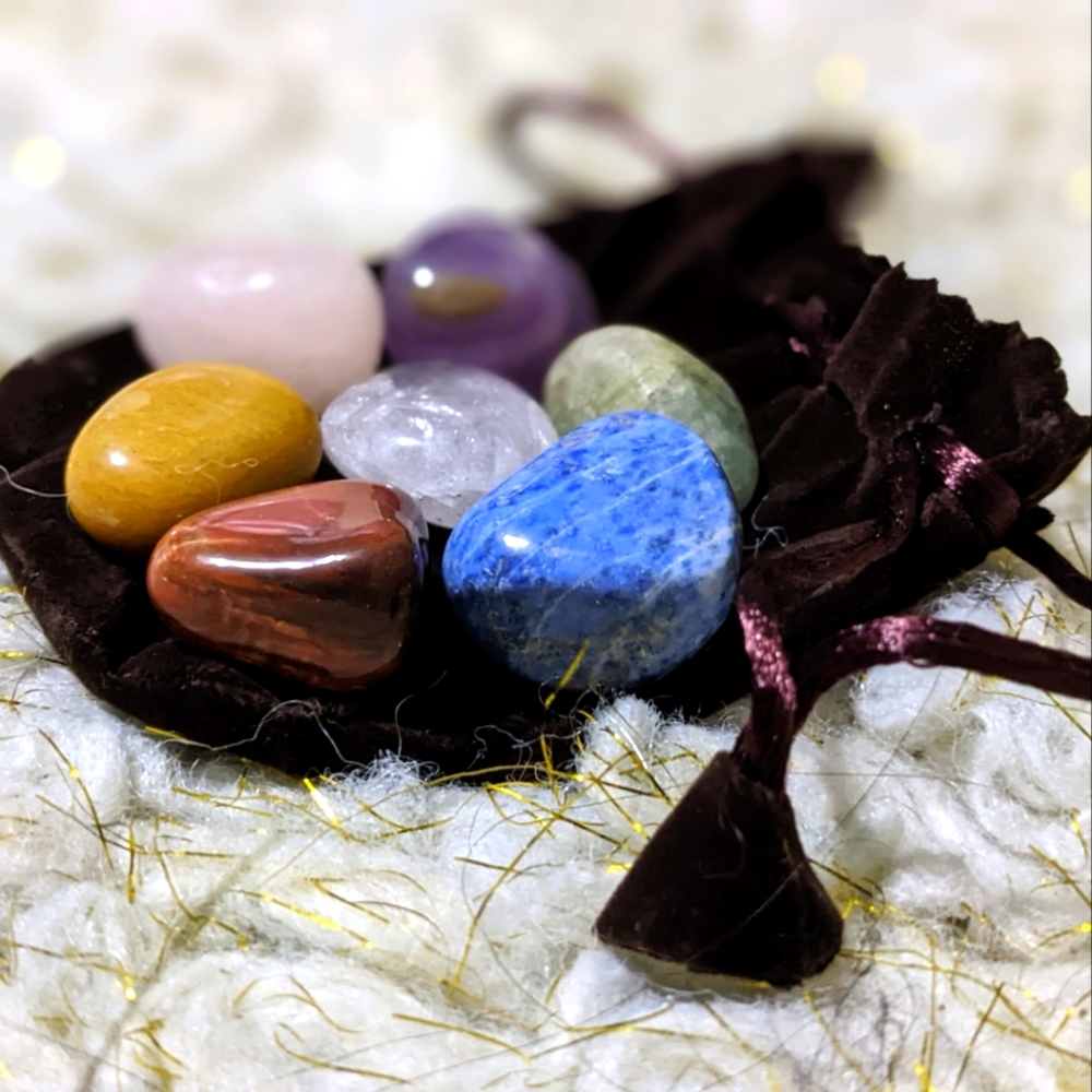 Polished Gemstone Starter Kit Velvet Pouch Rocks Geology Quartz Jasper Lazuli - Picture 4 of 8